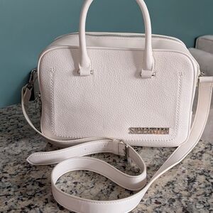 Steve Madden White Handbag With Detachable Strap And Zippered Compartments NEW